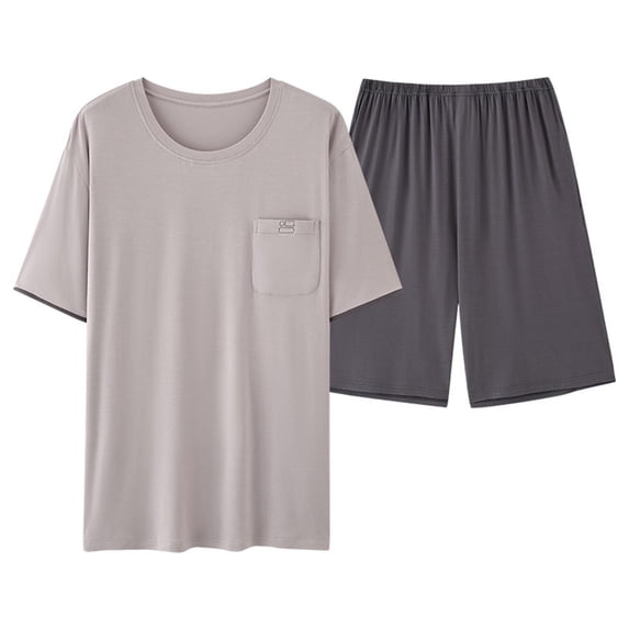 2 Piece Pajamas Set for Men Soft Cotton Breathable Comfortable Summer Pjs Shorts Sleepwear Homewear Suits