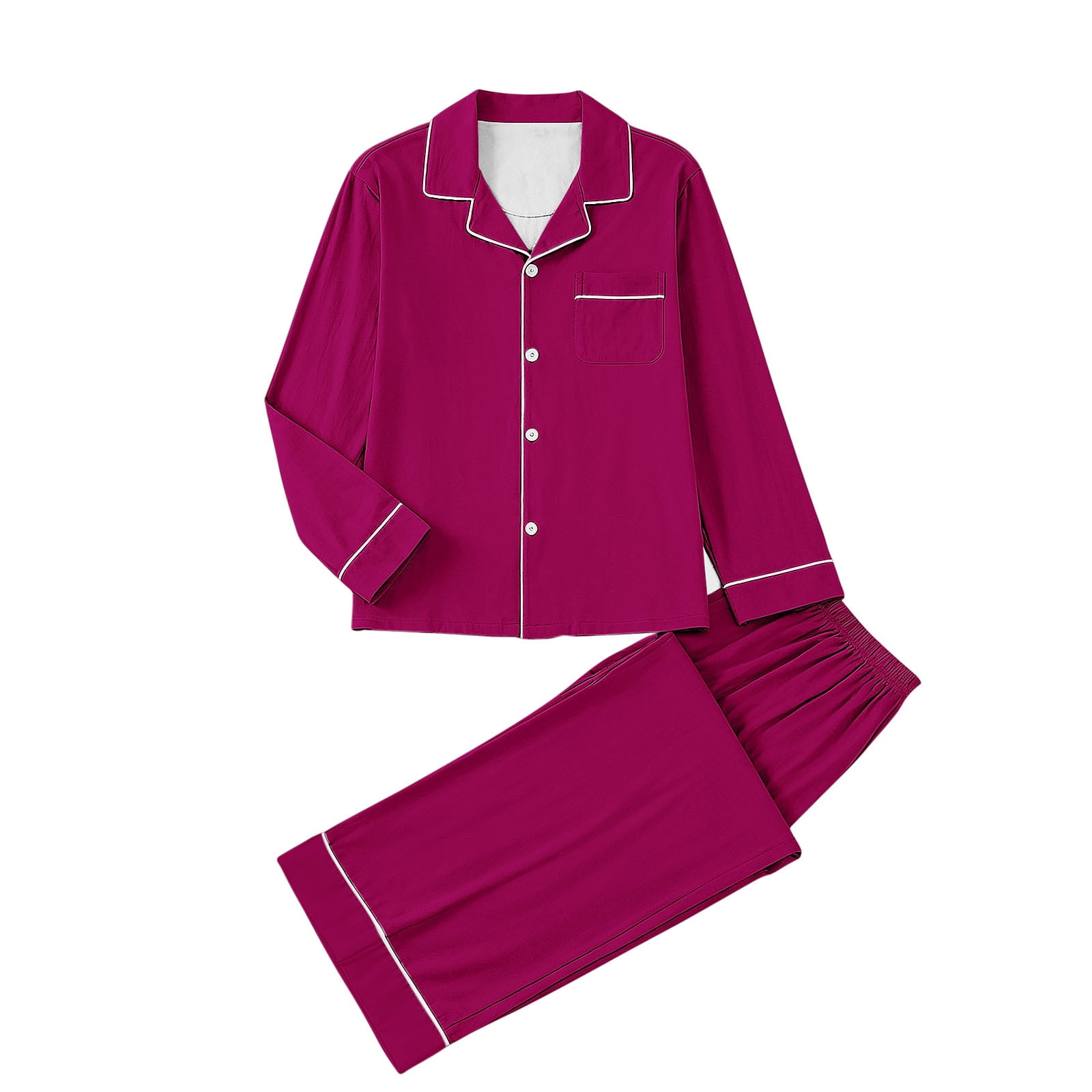 2 Piece Pajamas Sets Womens Button Up Shirt and Pant Nightgown Outfits for Fall Spring Winter Home Loungewear (L, Hot Pink)