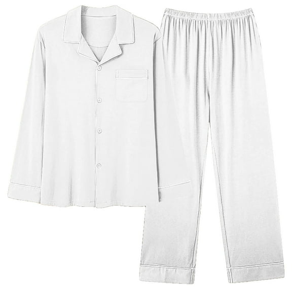 2 Piece Pajamas Sets Womens Button Up Shirt and Pant Nightgown Outfits for Fall Spring Winter Home Loungewear (XL, White)