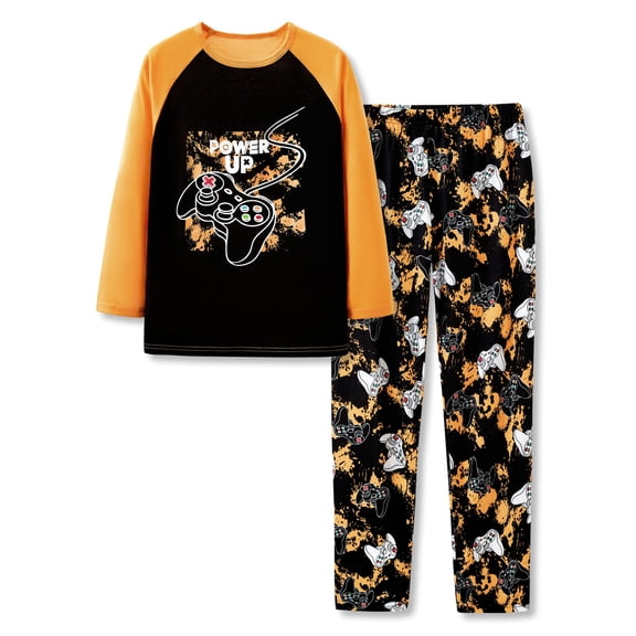 Beezizac 2-Piece Pajamas for Little Big Boys Yellow Gamer Long Sleeve & Pants PJ Set Size 14