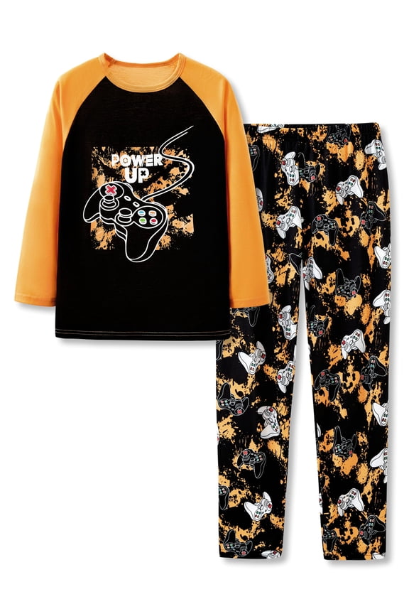 2-Piece Pajamas for Little Big Boys Yellow Gamer Long Sleeve & Pants PJ Set Size 8