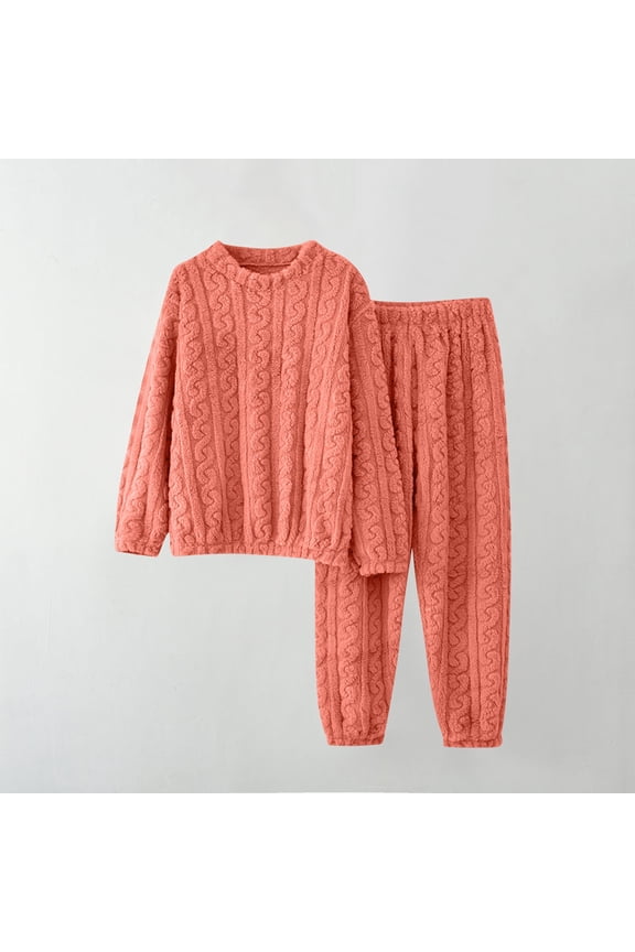 2-Piece Pajamas for Women Long Sleeve Elastic Waist Soft Comfy Fuzzy Top and Pants Sleepwear Loungewear