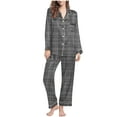 thumbnail image 1 of 2 Piece Pajamas for Women Long Sleeve Striped Checkered Long Sleeved Lapel Set Casual Top Pants Pajama Set, 1 of 5