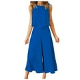 thumbnail image 1 of 2 Piece Pants Sets for Women Dressy Casual Wide Leg Flowy Capri Pant and Sleeveless Crop Tank Top Summer Outfits (Medium, Blue), 1 of 4
