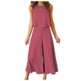 thumbnail image 1 of 2 Piece Pants Sets for Women Dressy Casual Wide Leg Flowy Capri Pant and Sleeveless Crop Tank Top Summer Outfits (XX-Large, Purple 01), 1 of 5