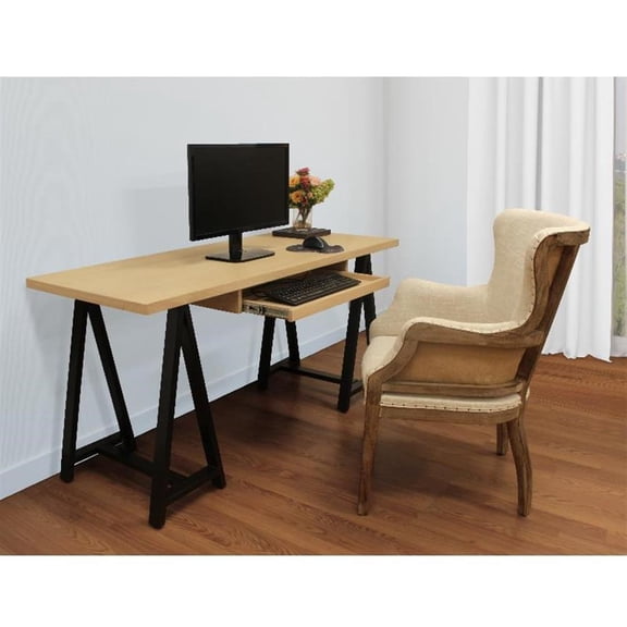 2-Piece Paolini Executive Desk Set with Phil Natural Exposed Wood Frame Armchair