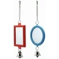 2-Piece Parrot Mirror Toy Hanging with Bells Pendant Bird Cage Accessories for Bird Parrot Budgie Parakeet Cockatiel Conure Lovebird Finch Canary Random Color  1pc Square +1pc Circle 