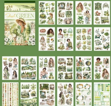 2-Piece - Pastoral Hand-Drawn Journal Stickers, Four Seasons Elements Stickers, Pet Stickers, Hand-Drawn Journal Material, Retro Character Sticker Book
