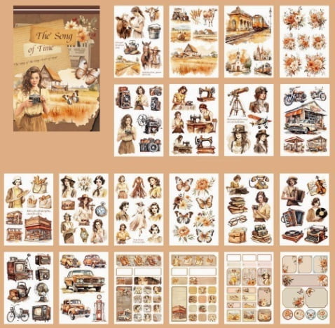 2-Piece - Pastoral Hand-Drawn Journal Stickers, Four Seasons Elements Stickers, Pet Stickers, Hand-Drawn Journal Material, Retro Character Sticker Book