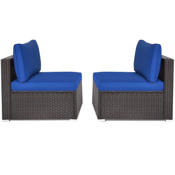 2 Piece Patio Armless Sofa Set with Cushions and Pillows, Outdoor Wicker Seating Furniture