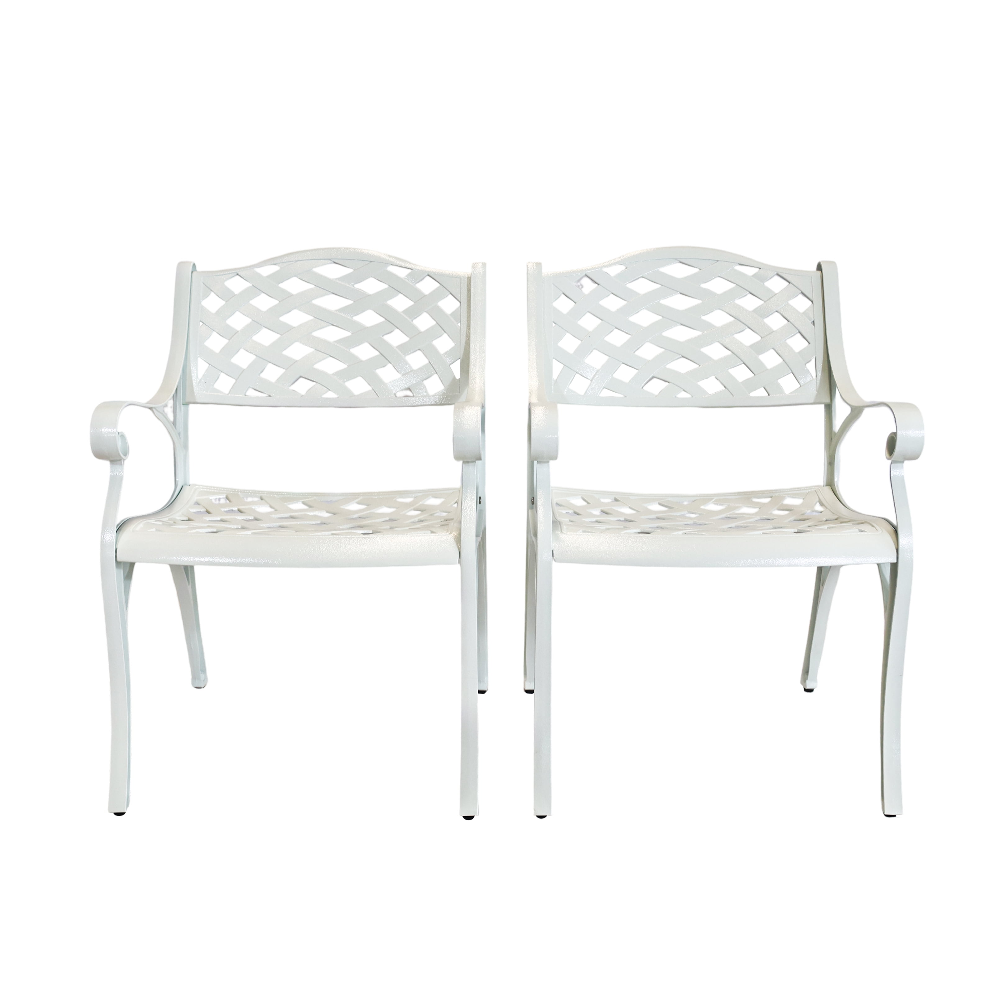 PATIO-IN 2-Piece Outdoor Cast Aluminum Dining Chairs with Armrests, Weather Resistant Patio Chairs, White