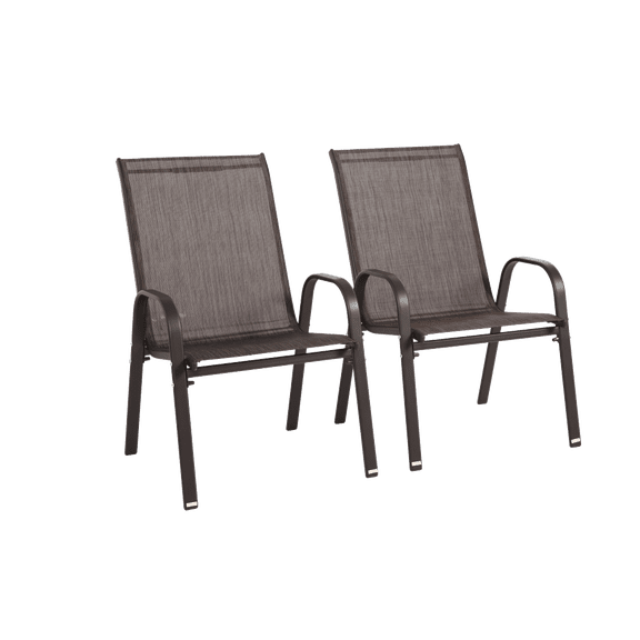 2 Piece Patio Chairs, Outdoor Camping Chairs with Breathable Textilene Fabric, Set of 2 Garden Chairs with Armrest High Backrest for Garden Patio Pool Beach Yard Space Saving ( Brown)