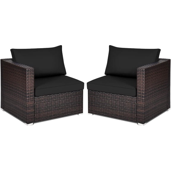 2-Piece Patio Rattan Loveseat - Sectional Corner Sofa Set w/Removable Cushions & Pillows, All Weather Furniture Set for Porch, Poolside, Balcony, Yard, Outdoor Wicker loveseat (Black)