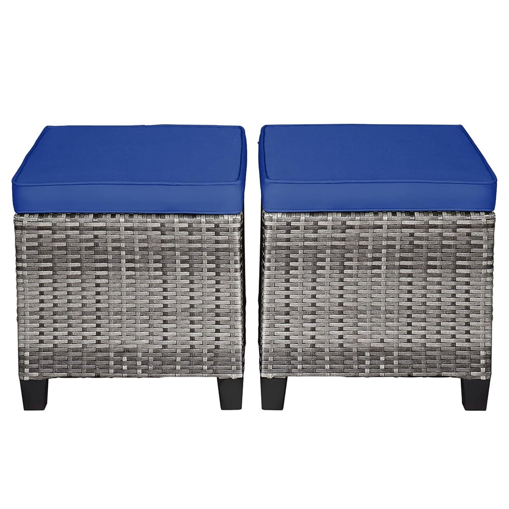 2-Piece Patio Rattan Ottomans, Outdoor Wicker Furniture with 2 Footrest ...