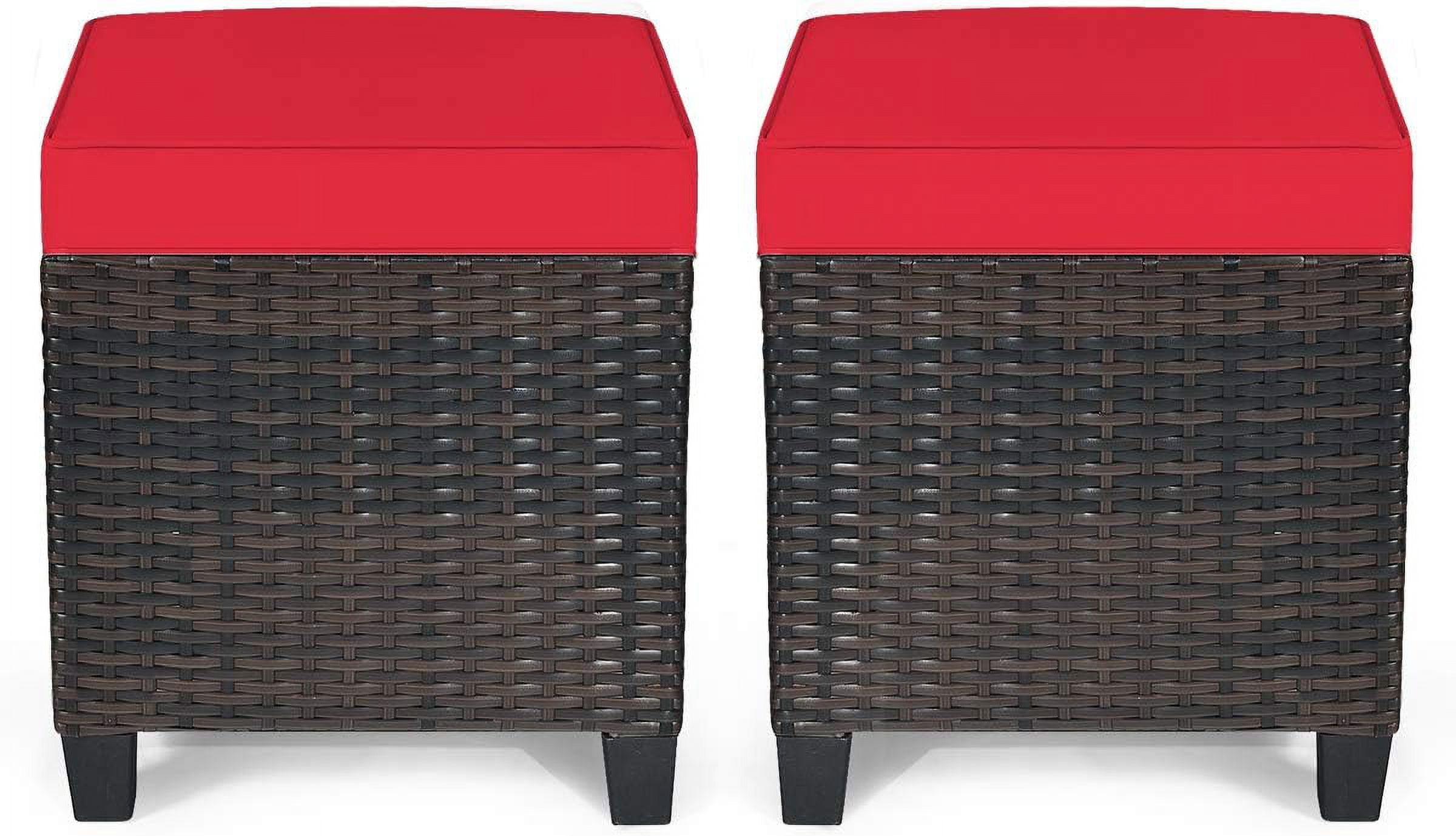 2-Piece Patio Rattan Ottomans, Outdoor Wicker Furniture with ...