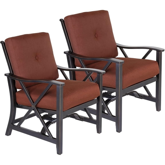 2 Piece Patio Rocking Chairs, Outdoor Bistro Set Haywood Series Aluminum X Back Stationary Motion Spring Chair with Thick Cushion for Porch Garden Balcony Backyard