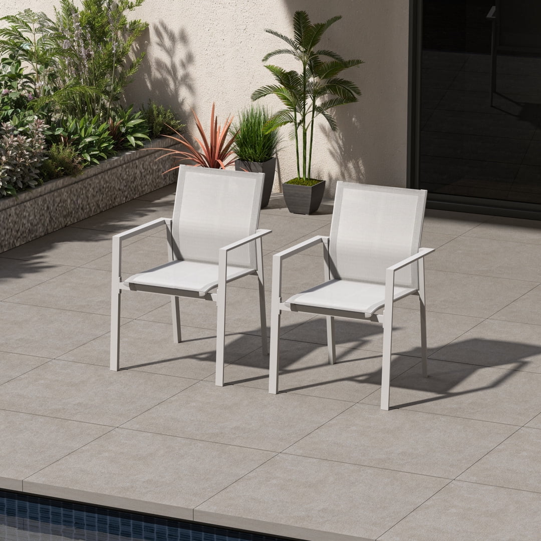 2-Piece Patio Stackable Dining Chairs with Full-Wrap Textilene & High Back, Warm Gray