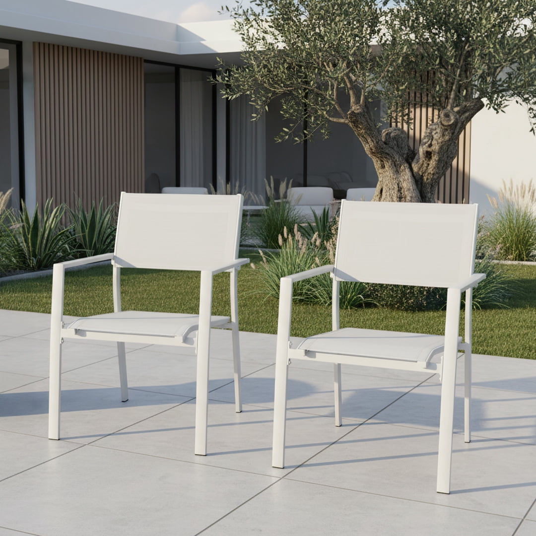 2-Piece Patio Stackable Dining Chairs with Textilene, Warm Gray