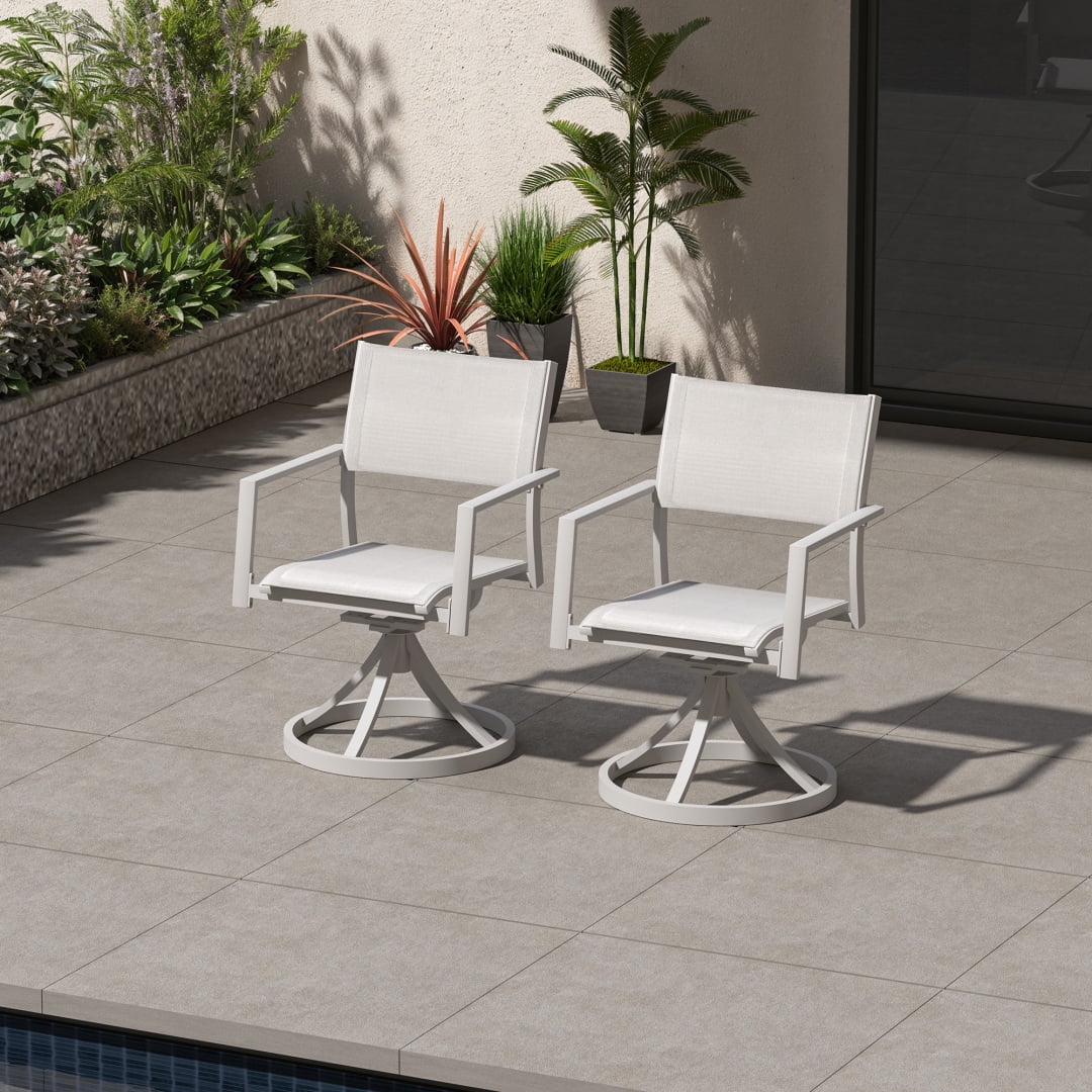 2-Piece Patio Stackable swivel Dining Chairs with Textilene, Warm Gray