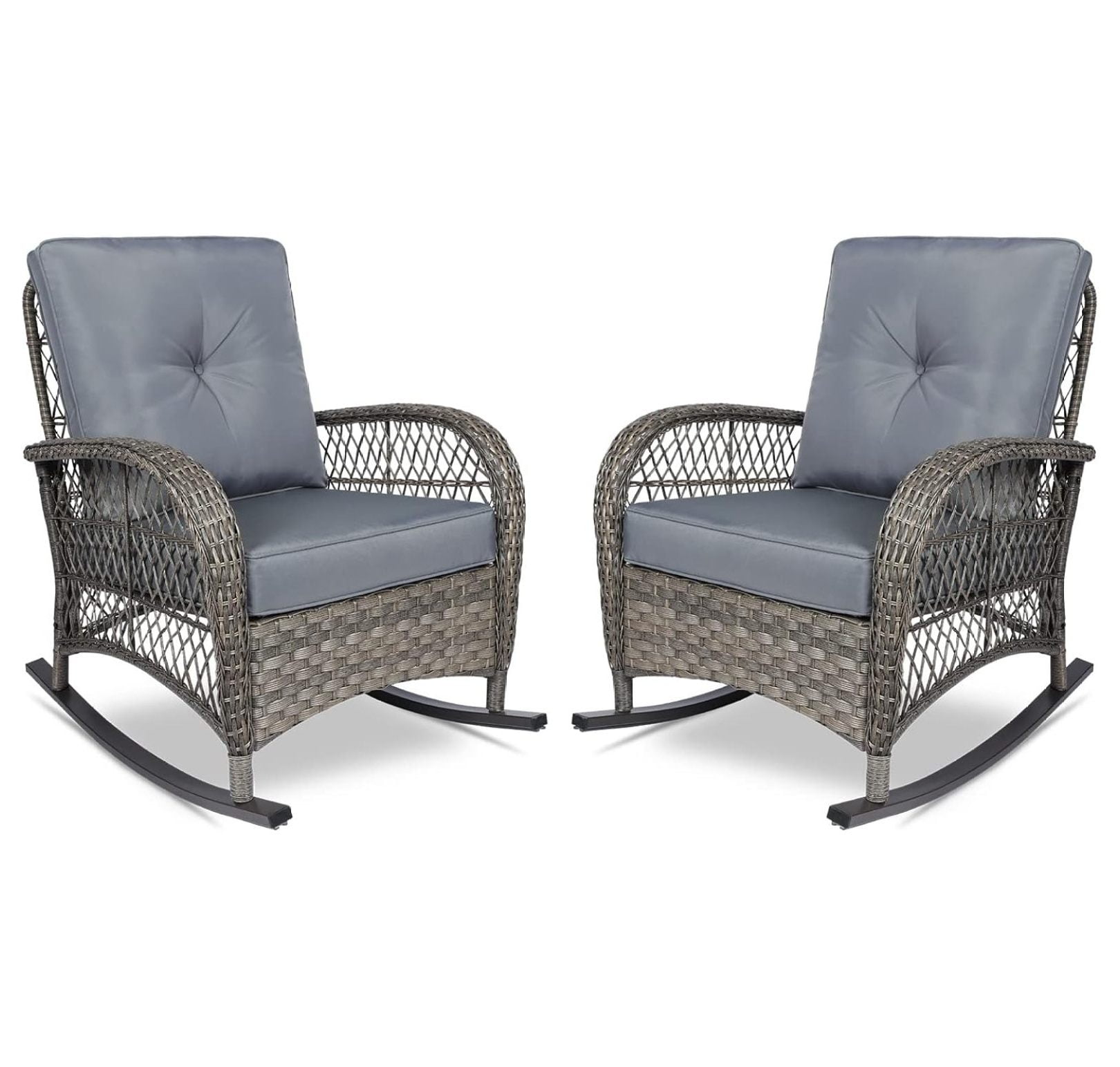 2 Piece Patio Wicker Rattan Rocker Chair, Outdoor Rattan Rocker Chair