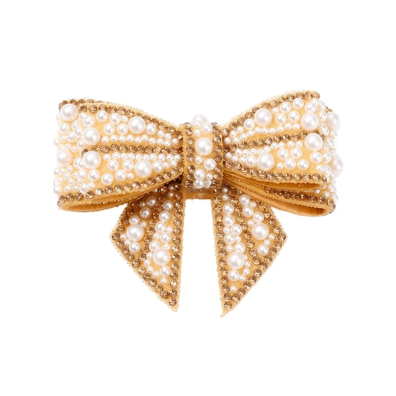 2-Piece Pearl Bow Ornaments, 3D Rhinestone Bowknot Christmas Tree Decor, Elegant Sparkling Holiday Hanging Accents for