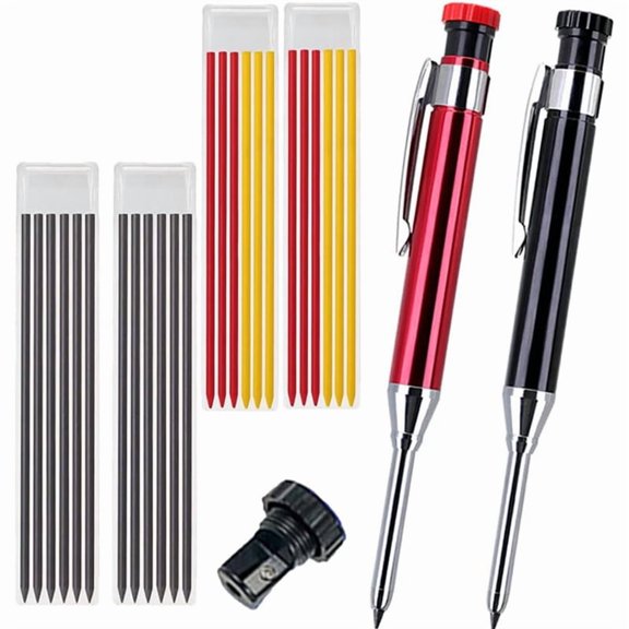 2-Piece Pencil Set with 4 Lead Boxes (24 Leads) and 1 Sharpener - OPP Bag Packaging, Black & Red Aluminum, For Woodworking and Metal Marking