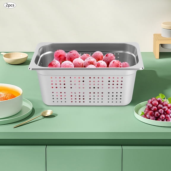 2-Piece Perforated Steam Pan Set, 6.34Qt, Stainless Steel for Cooking, Steaming, and Draining Dishwasher Safe, Commercial & Home Use