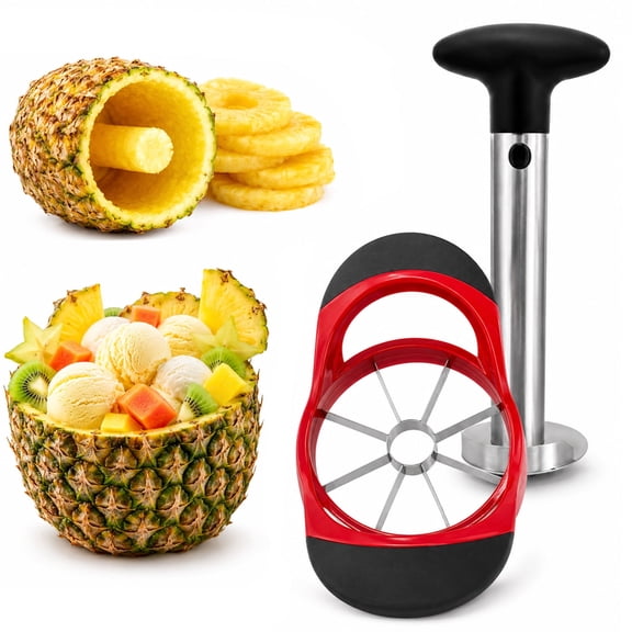 Pineapple Corer and Slicer with Apple Slicer, 2-Piece Stainless Steel Fruit Cutter Set