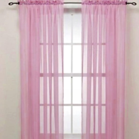 2 Piece Pink Solid Sheer Voile Curtain Panel Rod Pocket Window Panel Drapes, 39" x 79"