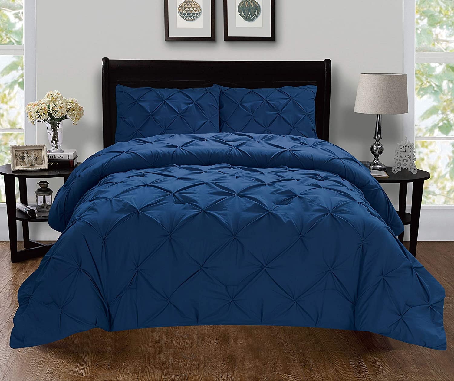 2-Piece Pintuck Design Duvet Cover Set 1500 Series Wrinkle-Free Twin/Twin XL Navy Blue