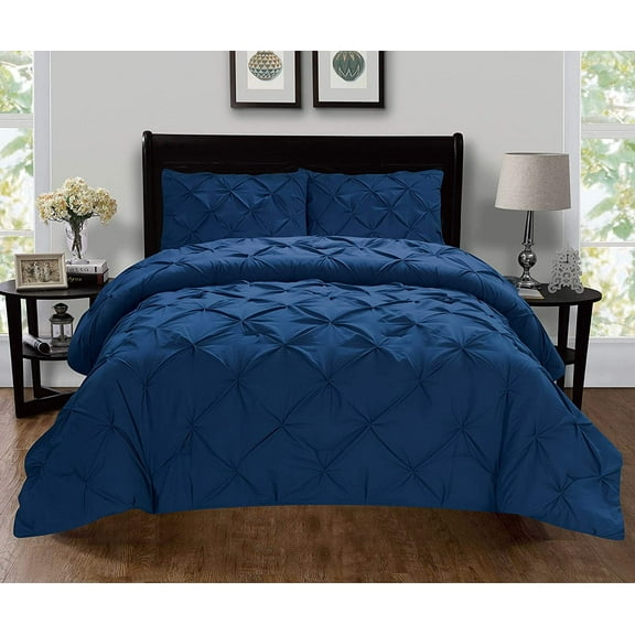 2-Piece Pintuck Design Duvet Cover Set 1500 Series Wrinkle-Free Twin/Twin XL Navy Blue