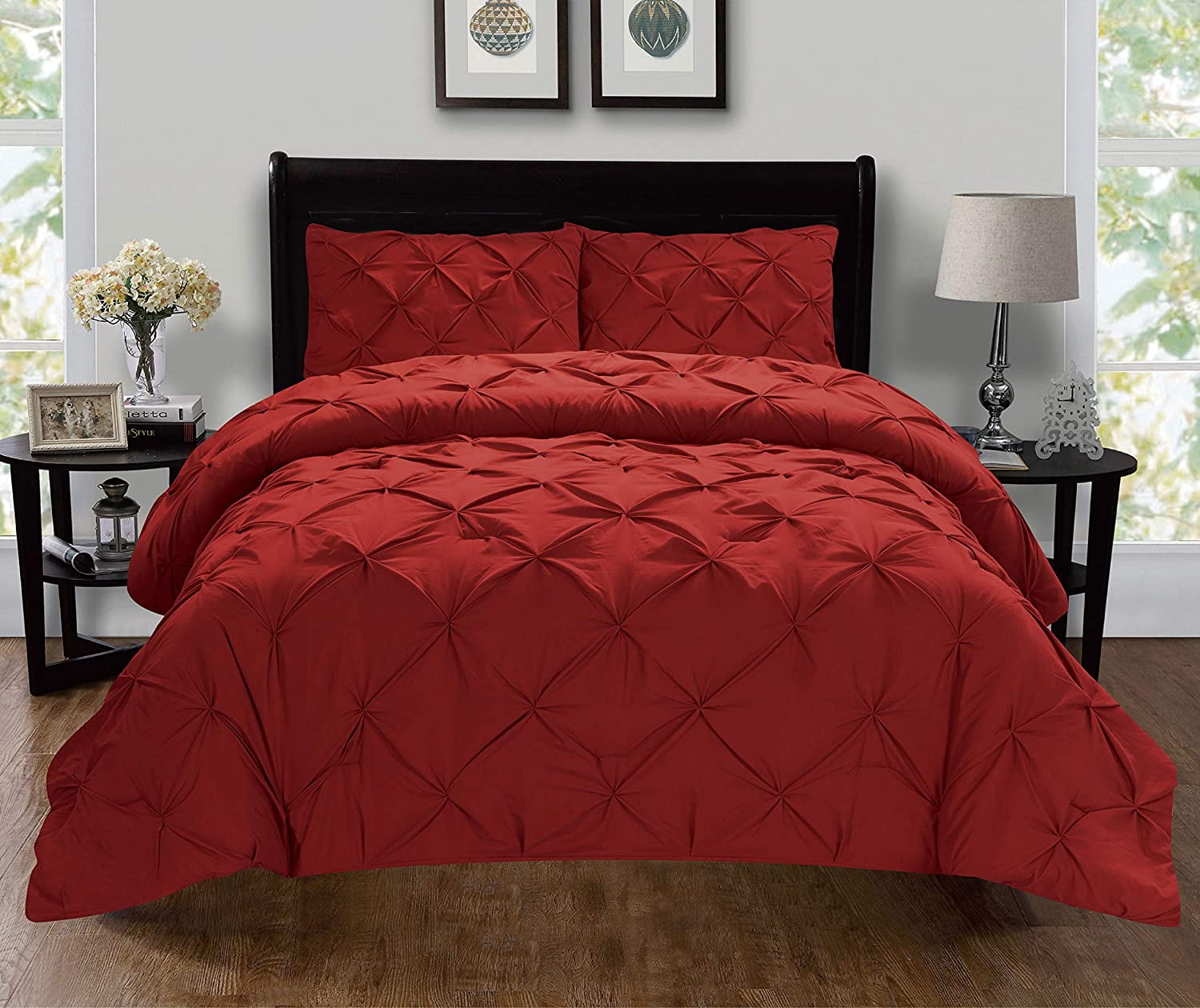 2-Piece Pintuck Design Duvet Cover SetWrinkle-Free Twin/Twin XL Burgundy