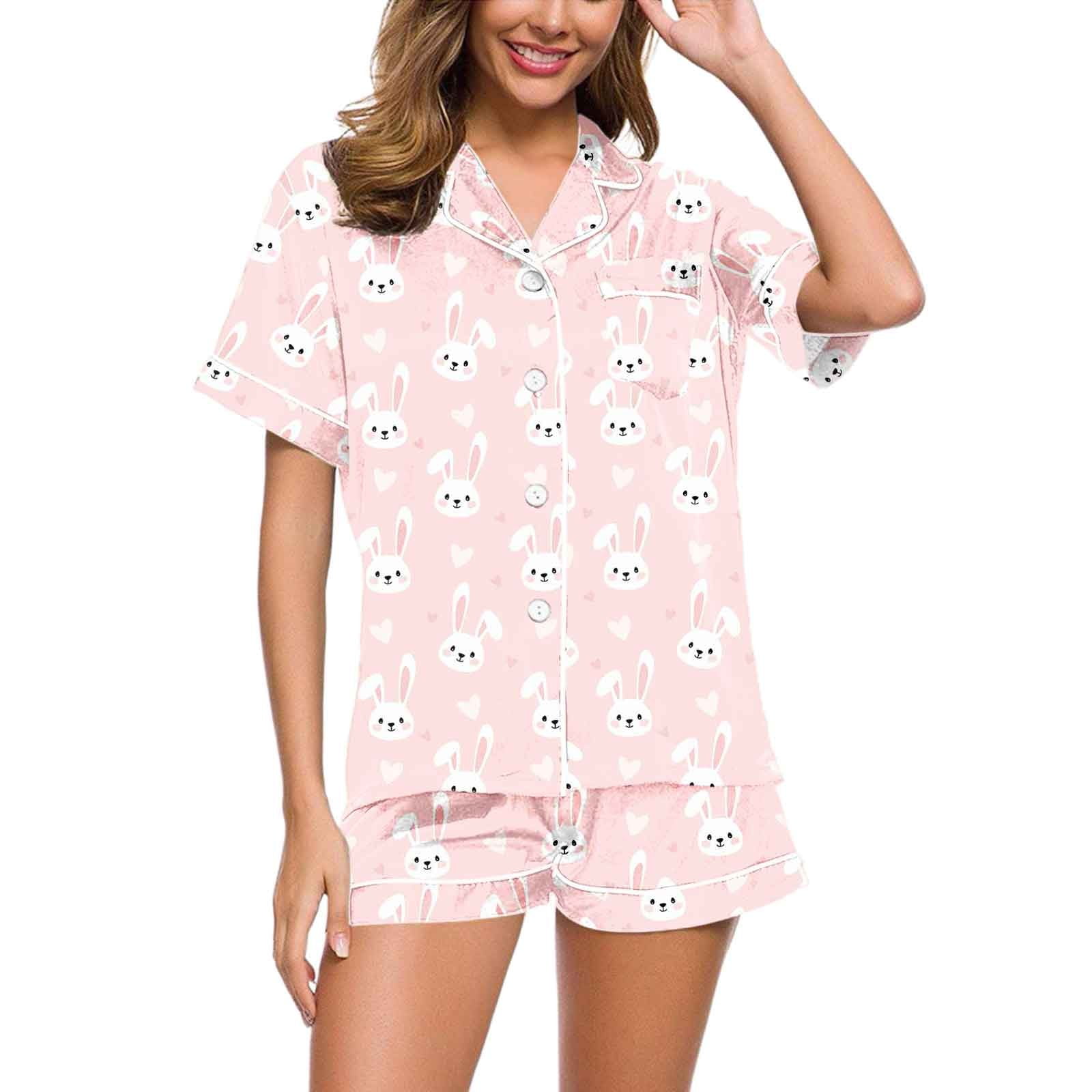 2 Piece Pj Sets Pajamas For Women Prints Short Sleeve Button Shirt And ...