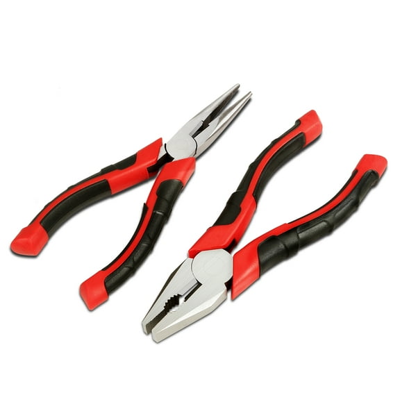 2 Piece Pliers Set – 6-1/2 inch Hand Tools w/ Durable Jaws, Milled Teeth, Hot-Riveted Joint