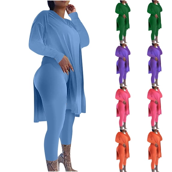 2 Piece Plus Size Sets for Women Fall Casual Spring Summer Long Sleeve Round-Neck Blouses & Shirts Sets