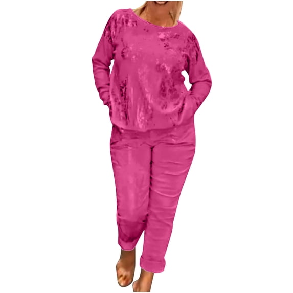 2 Piece Plus Size Sets for Women Fall Leisure Long Sleeved Pants Set Two Piece Set