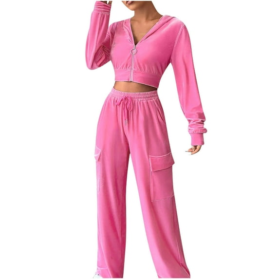 2 Piece Plus Size Sets for Women Fall New Drawstring Solid Color Dense Velvet Micro Horn Tops Two Piece Set