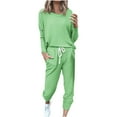 thumbnail image 1 of 2 Piece Plus Size Sets for Women Fall Solid Color Long Sleeve Sport Pullover Leisure Tops + Pants Set, 1 of 5