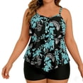 thumbnail image 1 of 2 Piece Plus Size Swimsuit For Women Spaghetti Strap Pleated Halter High Waist Shorts Modest Print Bathing Suit (XL, Black), 1 of 3