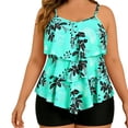 thumbnail image 1 of 2 Piece Plus Size Swimsuit For Women Spaghetti Strap Pleated Halter High Waist Shorts Modest Print Bathing Suit (XL, Green), 1 of 3