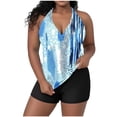 thumbnail image 1 of 2 Piece Plus Size Swimsuit For Women V Neck Sleeveless V Neck Tops High Waist Shorts Modest Bathing Suit (XL, Light Blue), 1 of 7