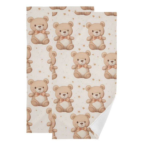 2-Piece Polyester cotton Towel Set Absorbent A Little Bear with A Bow Hand Towel Bath Towel Soft and Comfortable Machine Wash 28.3x14.4