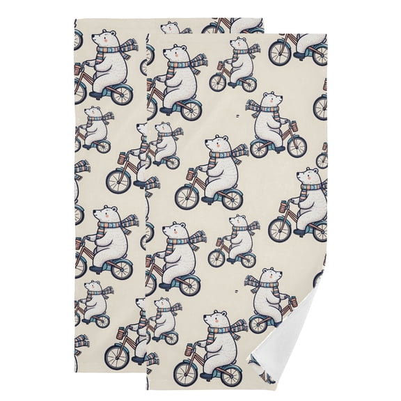 2-Piece Polyester cotton Towel Set Absorbent Bear Vector Polar Bear Bicycle Riding Hand Towel Bath Towel Soft and Comfortable Machine Wash 28.3x14.4