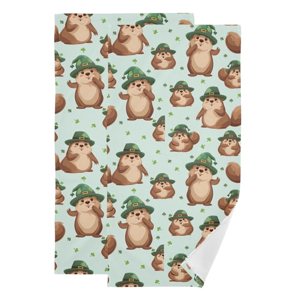 2-Piece Polyester cotton Towel Set Absorbent Beaver Clover Pattern Hand Towel Bath Towel Soft and Comfortable Machine Wash 28.3x14.4