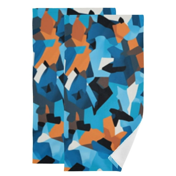 2-Piece Polyester cotton Towel Set Absorbent Blue and Orange Abstract Pattern Seamless Hand Towel Bath Towel Soft and Comfortable Machine Wash 28.3x14.4