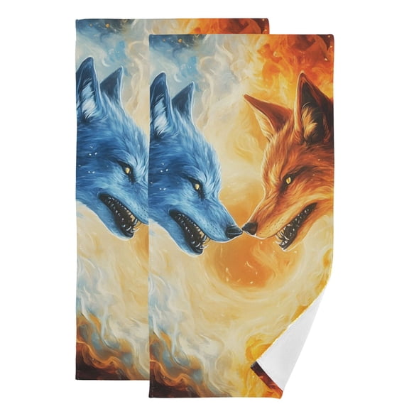 2-Piece Polyester cotton Towel Set Absorbent Blue Red Wolf Hand Towel Bath Towel Soft and Comfortable Machine Wash 28.3x14.4