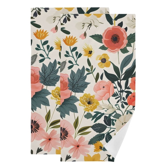 2-Piece Polyester cotton Towel Set Absorbent Botanical Floral Vector Hand Towel Bath Towel Soft and Comfortable Machine Wash 28.3x14.4