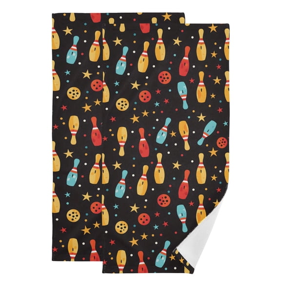 2-Piece Polyester cotton Towel Set Absorbent Bowling Cartoon Character Hand Towel Bath Towel Soft and Comfortable Machine Wash 28.3x14.4