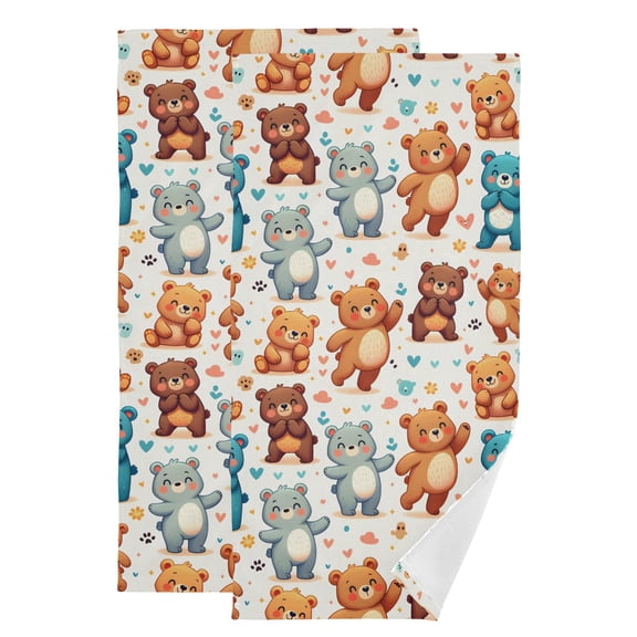2-Piece Polyester cotton Towel Set Absorbent Cartoon Bears Hand Towel Bath Towel Soft and Comfortable Machine Wash 28.3x14.4