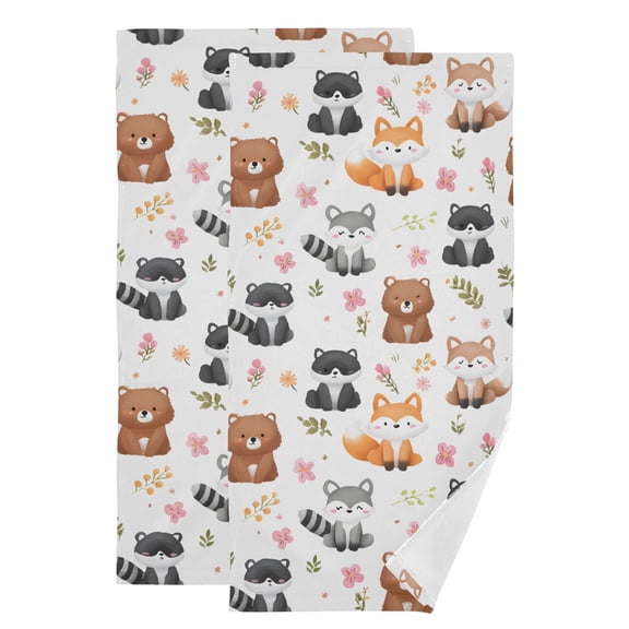 2-Piece Polyester cotton Towel Set Absorbent Cartoon Fox Hand Towel Bath Towel Soft and Comfortable Machine Wash 28.3x14.4